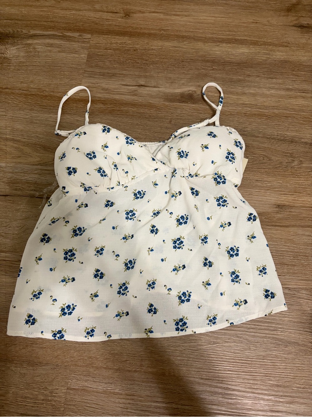 No Boundaries White Floral Bustier Cami with Blue Flowers